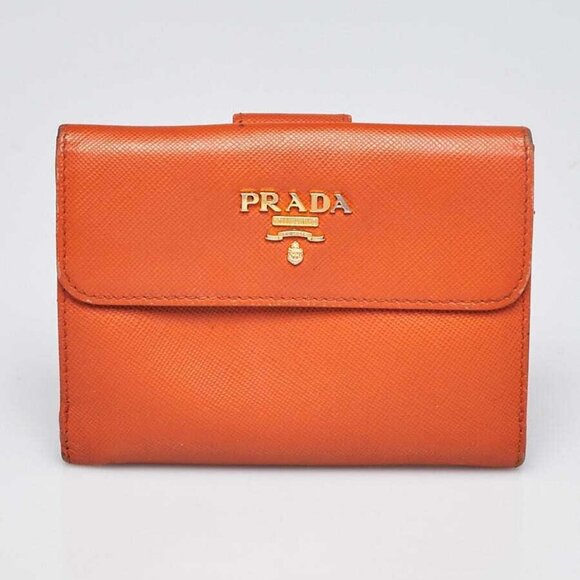 Prada Orange Saffiano Leather Flap Wallet - Picture 1 of 8